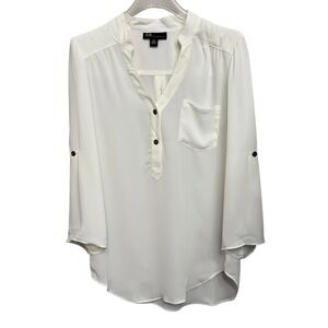 NWT AGB Womens Cream Roll Tab Sleeve V-Neck Blouse Top Size XSmallu